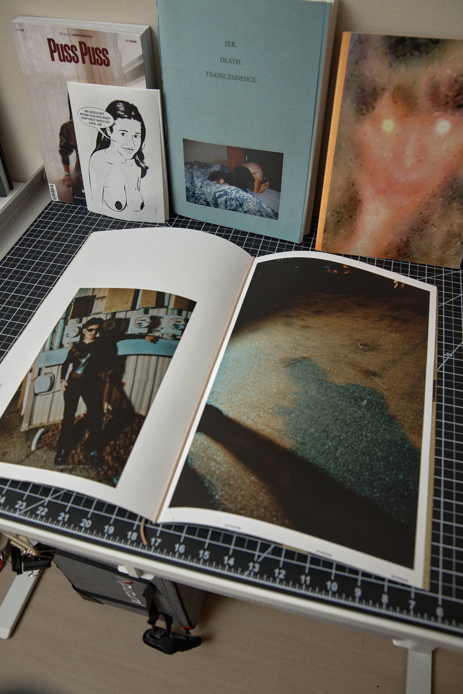 Open book spread, roadside portrait and night ground shadow