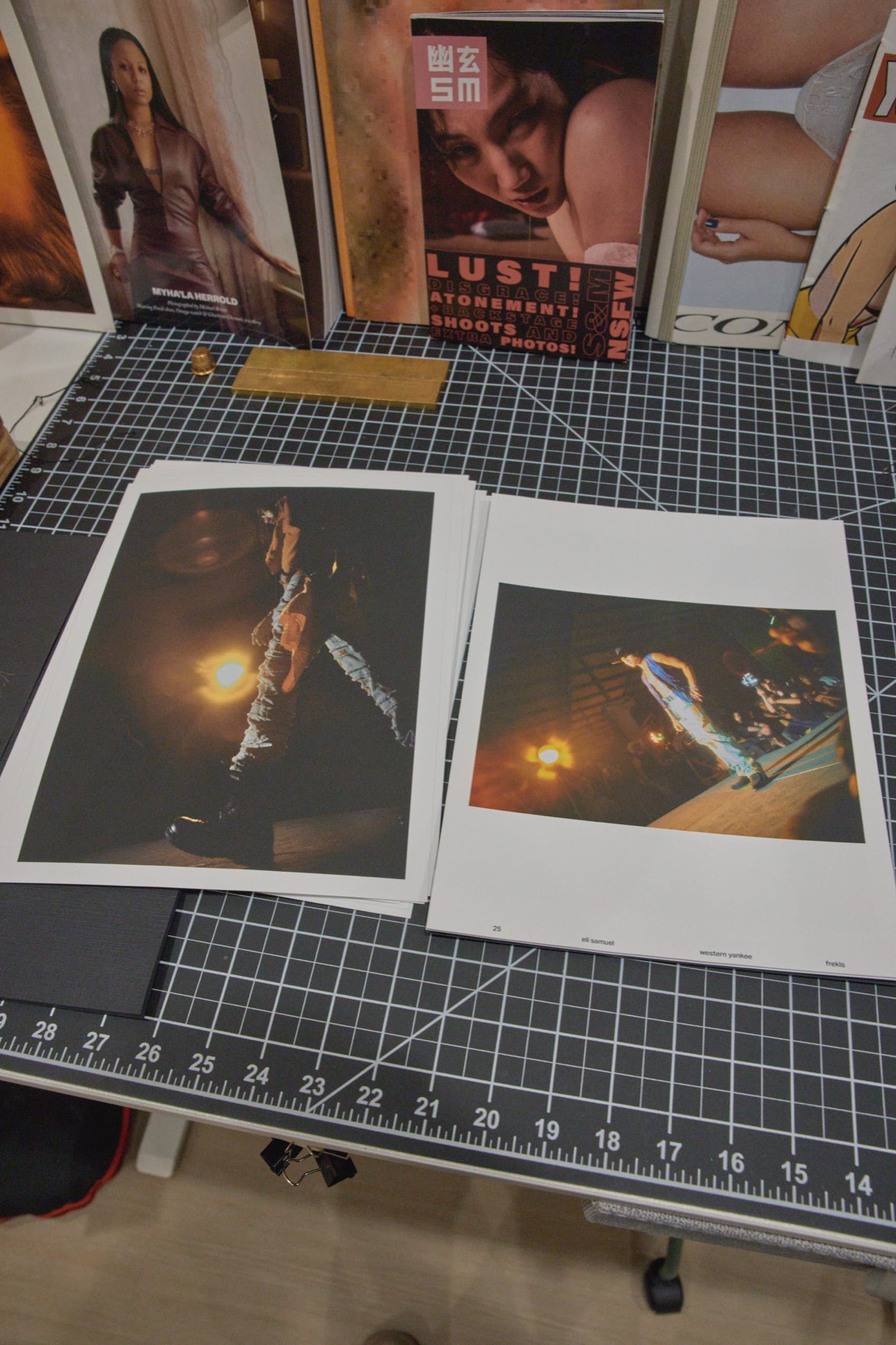 Open book spread, two fashion portraits with dramatic lighting